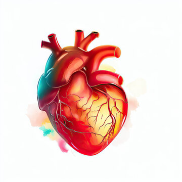 Anatomical Artistry: Human Heart Illustration on White, Generative AI
