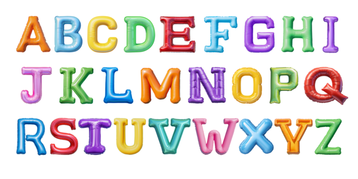 Colorful Air Mattress Alphabet. Realistic isolated illustration on white background. Summer in the pool font.