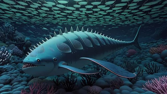 Fantastic whale of the future underwater