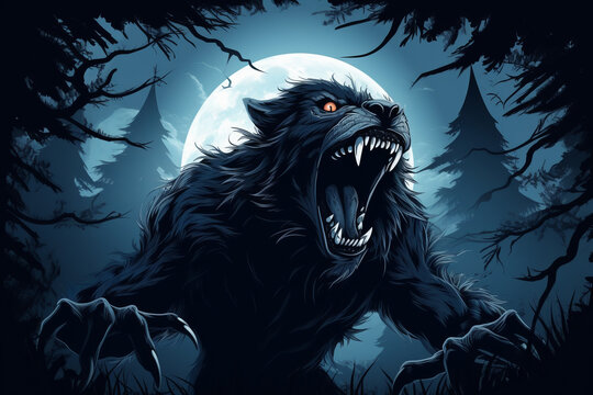Illustration of a werewolf howling at the moon