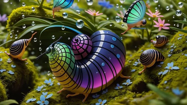 Fabulous snail on a multi-colored trafe
