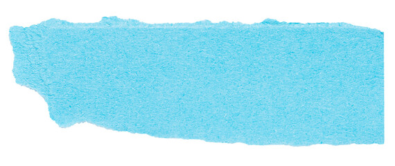 Single piece of isolated ripped crumpled blank light blue paper with copy space for text on white...