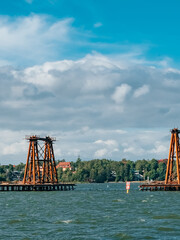 Helsinki, Finland - 07 04 2023:  Bridge supports. Construction of a bridge in Helsinki