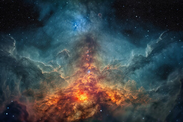 Naklejka premium Awe inspiring sight of an incredible galaxy nebula, a magnificent cluster of stars in the vastness of outer space, offering a glimpse into the mysteries of the universe. Ai generated