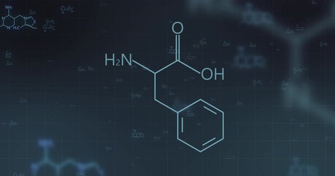 Animation of structures of chemical formula on dark background