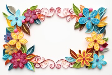 Frame of quilling craft, handmade festive decoration with paper circles. Cut from paper by handmade.	
