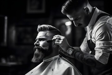 Artistic approach: A barber carefully sculpting a man's beard, showcasing the artistry in the grooming profession