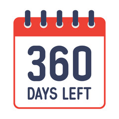 360 days left icon,countdown daily page calendar template vector illustration.