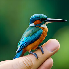 Fototapeta premium kingfisher on finger