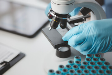 The atmosphere of a meeting room in a hospital, a weekly meeting between doctors discussing treatment and medicines and medical equipment used in treatment. Medical meeting concept.