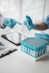 The atmosphere of a meeting room in a hospital, a weekly meeting between doctors discussing treatment and medicines and medical equipment used in treatment. Medical meeting concept.