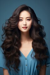 Fototapeta premium Close-up portrait of young asian beauty woman with curly hair