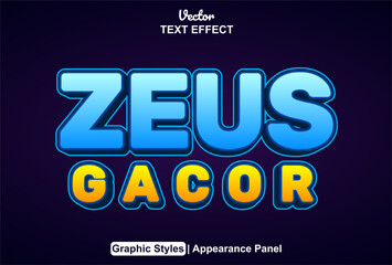 zeus text effect with blue color graphic style and editable.