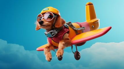 air aerobatics Dog. Colorful. Empty Copy space on the side. Generative AI. 