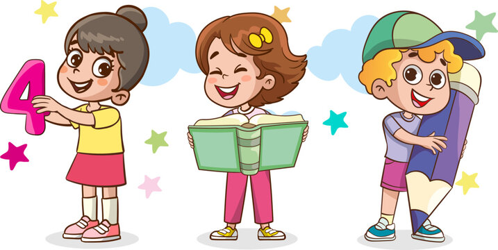 kid education vector illustration design.vector illustrations of cute kids with colored pencils