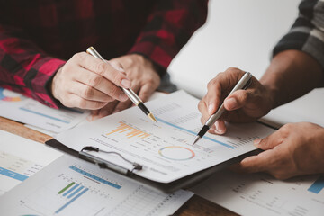 Groups of people joining in discussions, business meetings, startup company sales team meetings, brainstorming and summary of company performance. Business strategy management concept.