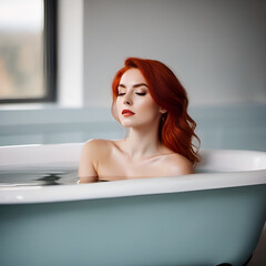 red hair woman in bath