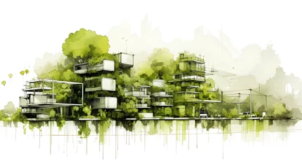 Foto op Aluminium An illustrative concept of sustainable agriculture and farming practices in an urban environment. The sketch depicts a harmonious blend of city life and agriculture. Generative AI © TensorSpark