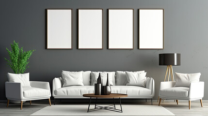 Blank Picture Frames Mockup in Living Room Interior