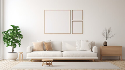 Fototapeta na wymiar Blank Picture Frame Mockup in Scandinavian Design Living Room