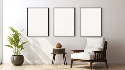 Blank Picture Frame Mockup in Modern Room. Vertical.