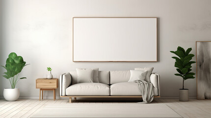 Blank Picture Frame Mockup in Modern Scandinavian Living Room. Horizontal.