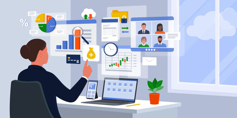 Businesswoman working with virtual screens