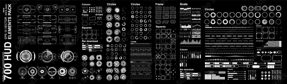 Fototapete Big set vector elements for futuristic HUD virtual user interface. Mega set of futuristic elements of geometric shapes, frames and sights