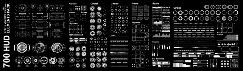 Big set vector elements for futuristic HUD virtual user interface. Mega set of futuristic elements of geometric shapes, frames and sights