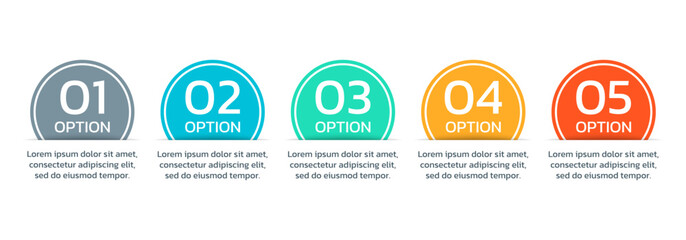 5 steps, option info graphic template. Process diagram, business layout, timeline infographic. Five number infograph. Vector illustration.
