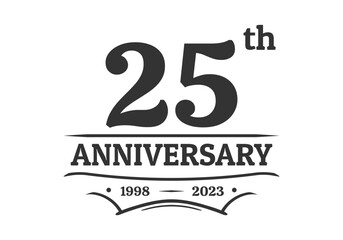 25 years anniversary logo, icon or label. 25th jubilee, birthday celebration vintage design template. Wedding, invitation card element. Vector illustration.