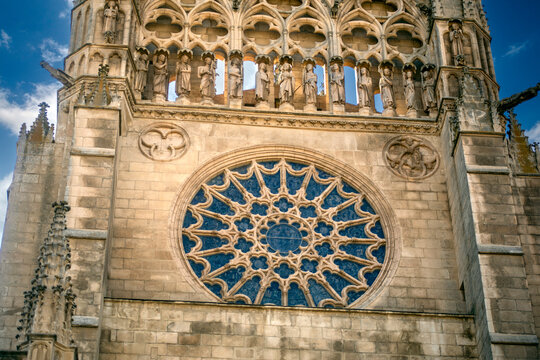 Rose window of one of the side facades of the Cathedral of Burgos, Castilla y Leon, Spain