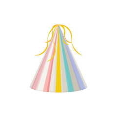 A festive hat. Party hat with multicolored stripes. A festive accessory. Birthday, party, holiday. Vector illustration in cartoon style