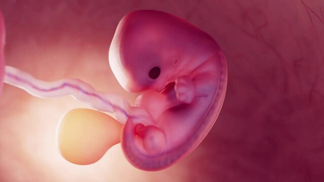 Animation of a 7 week old fetus inside the womb