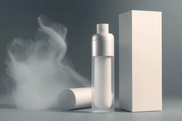 Tube mist bottle with packaging, minimalist beauty brand, minimalist product shoot, organic styling. Generative AI