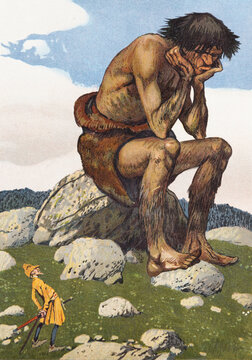 Alcochete, Portugal &ndash; February 24, 2016 : The brave little Tailor. Illustration from a Grimm Brothers Fairy Tales Book published in the 1920s.