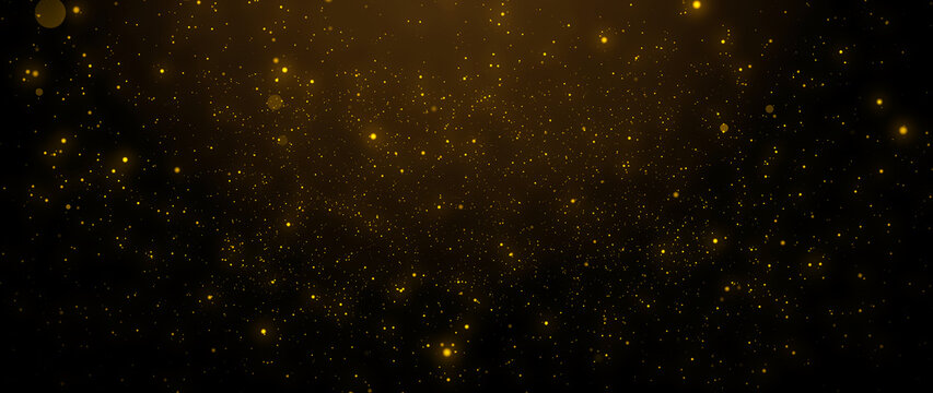 Gold particles abstract background with shining golden particle stars dust. Beautiful futuristic glittering in space on black background. - Powered by Adobe