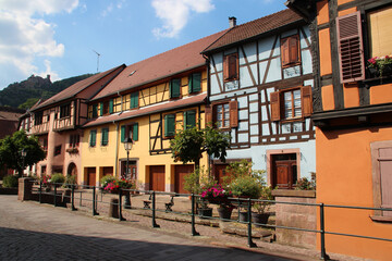 Fototapeta na wymiar half-timbered houses in ribeauvillé in alsace (france)