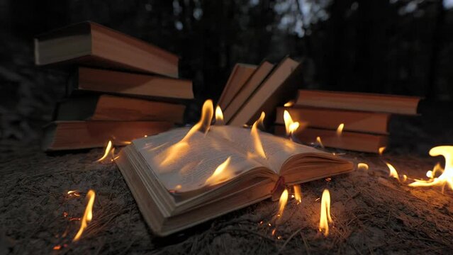 Burning book on fire flames