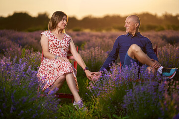 Romantic couple in a lavender field