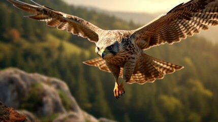Obraz premium Flying falcon in the nature background