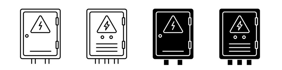 Electrical panel box icon set. Fuse box symbol. 
Electric distribution. Vector