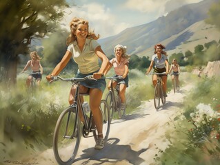 friends riding bikes