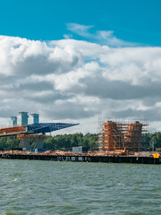 Helsinki, Finland - 07 04 2023:  Construction of a new bridge between the islands of Helsinki