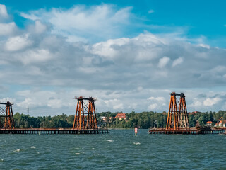 Helsinki, Finland - 07 04 2023:  Construction of a new bridge between the islands of Helsinki
