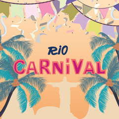Obraz premium Square banner for Brazilian carnival. Party, parade, celebration, culture, tradition concept. 