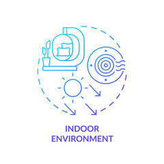 Blue gradient indoor environment icon concept, isolated vector, sustainable office thin line illustration.