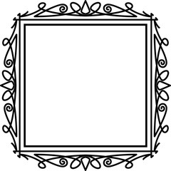 Vintage style ornate square frame. Abstract square frame with black thin line. Vintage elegant border with floral monograms and ornaments. PNG with transparent background