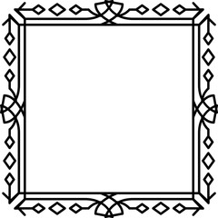 Vintage style ornate square frame. Abstract square frame with black thin line. Vintage elegant border with floral monograms and ornaments. PNG with transparent background