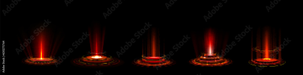 Poster red light game circle portal with hologram effect. ui vector teleport podium with magic glow and hud